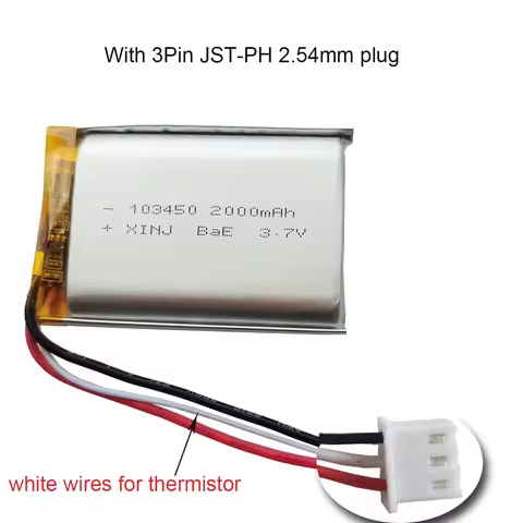 3.7V 2000mAh 7.4Wh Rechargeable 3-Wires Thermistor Polymer Li Lithium Battery 103450 3pin 1.5 2.0 2.
