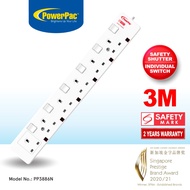 PowerPac Extension Socket Extension Cord, Power Cord, Power Extension 6 way 3 meter. (PP3886N)