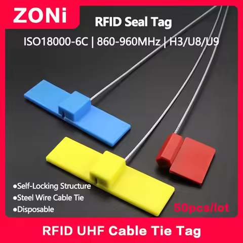 RFID UHF/IC/NFC Seal Tag Steel Wire Cable Tie Tag 18000-6C 860-960MHz NXP U8/U9/H3/H9 IC NTAG213 Chi