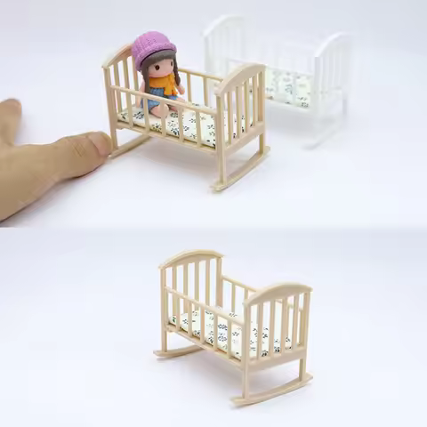 [JN]1/12 Dollhouse Mini Cradle Baby Bed Rocking Bed Model Simulation Furniture Decoration Dolls Hous