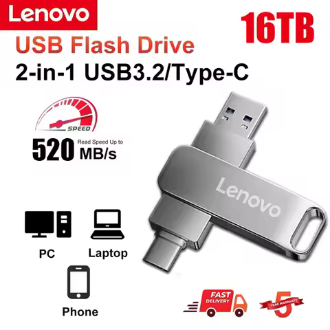 Lenovo USB 3.2 16TB USB Flash Drive Memory Type-C 2-In-1 8TB 4TB OTG Pendrive 2TB High Speed Flash D
