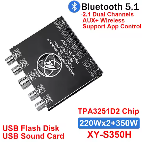 XY-S350H 220Wx2+350W Amplifier Bluetooth-Compatible+AUX+Sound Card+USB Flash Disk TPA3251D2 2.1 Dual