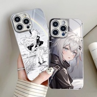 Arknights Texas Amiya 04 Silver Electroplated Glass Phone Case For Iphone 16 16e 15 Pro Max 14 13 12