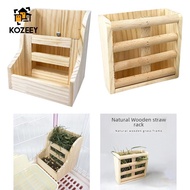 [KOZEEY] Hay Feeder Stand, Wooden Grass Dispenser, Wooden Small Animal Feeder, Guinea Pig Hay Feeder