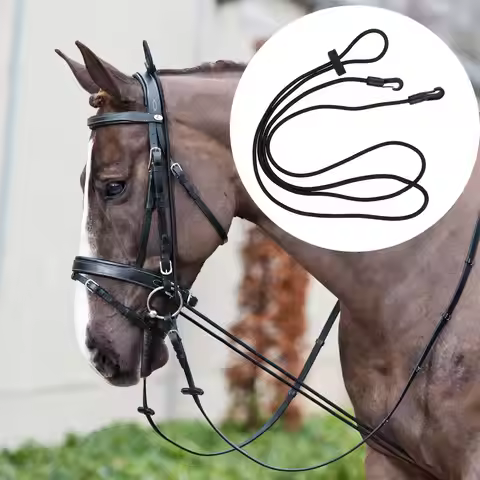 Horse Black Neck Stretcher Elastic Horse Rein Strap Rope Adjustable with Plastic Buckles Horse Eques