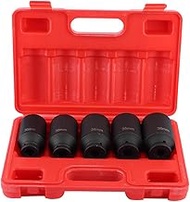 5-Piece 1/2 inch Socket Wrench Set, 12-Point Impact Wrench Drive Shaft Socket with Tool Box Metric D