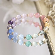 黃水晶 紫水晶 海藍寶 葡萄石 堇青石 七脈輪 彩虹 8mm 水晶手鍊