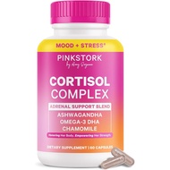 Pink Stork Cortisol Complex - Organic Ashwagandha, Omega 3 DHA, Saffron - Mood Balance, Stress Manag