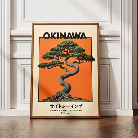 Orange Okinawa Wall Art Japan-Inspired Travel Canvas Print Ryukyu Print Warm Cape Hedo Poster Gajuma