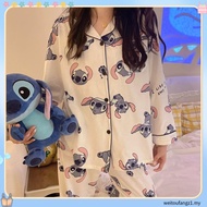[Leemeoo] Women's Pajamas Crayon Shinchan Cute Cartoon Long Sleeve Soft Casual Sleepwear Sleepwear S