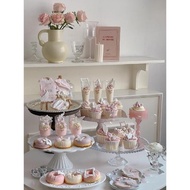 粉色婚禮甜品臺裝飾蛋糕插件布丁杯封口紙布置推推樂貼紙紙杯圍邊