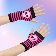 1 Pair Y2K Punk Style Skeleton Embroidered Stripe Fingerless Gloves (The Color Of The Stitching At T