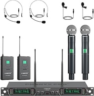 Phenyx Pro Wireless Microphone System, 4-Channel UHF Wireless Mic Set with Handheld/Bodypack/Headset