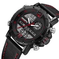 Akdpn Men's Quartz Watch Dual Display, Alarm & Date, 3atm Water Resistant, Leather Band