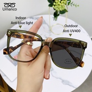 Umanco Intelligent Square Photochromic Glasses Women Blue Light Filter Anti UV400 Computer Glasses Outdoor Sun Shades Eyewear