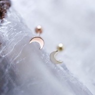轉珠 14K 黃K金 小月亮耳環 鎖珠耳環 純K金耳環 可戴洗澡