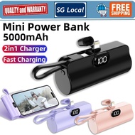 [SG Stock] 2in1 Mini Powerbank 5000mah Portable Charger Type C Fast Charging Capsule Lightweight for iPower Bank