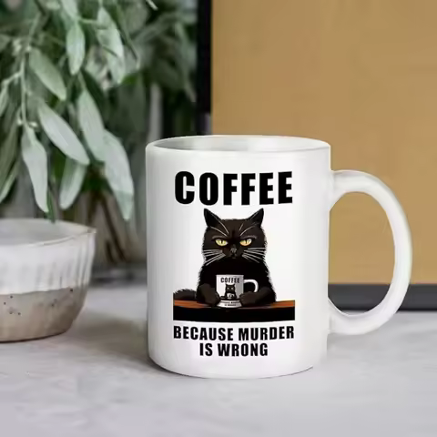 11 oz Ceramic Coffee Mug Grumpy Black Cat Print Coffee Mug Funny Sarcastic Quotes Mug Cat Lover Gift