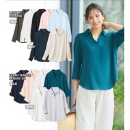 KEMEJA UNIQLO Rayon Blouse Shirt Skipper Collar 3/4 Sleeve Plain Striped Blouse ORIGINAL