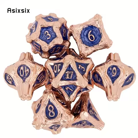 7 Pcs Copper Blue Tree Stump Root Metal Dice Solid Metal Polyhedral Dice Set Suitable for Role-Playi