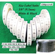 (1200pcs) 3/8" Sew On Satin Size Label Clothing White/Black Size Label F,SS,XXS,XS,S,M,L,XL,2XL,3XL,