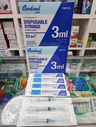 Disposable Syringe 3ml/cc x 1" - 100 Pcs - (Cardinal)  - Medical Syringe