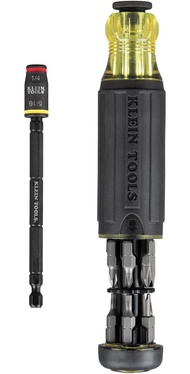 Klein Tools 32304 Screwdriver 14-in-1 Adjustable Screwdriver with Flip Socket HVAC Nut Drivers and B