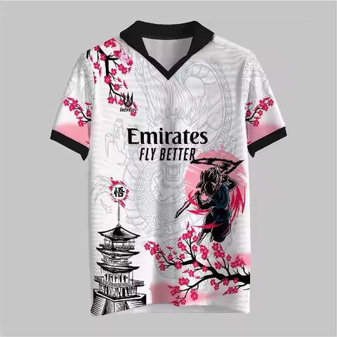 Dragon Ball x Emirates Goku Sakura Japanese Style Jersey Anime Football Fan T-Shirt for Men