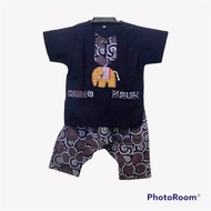 Set Of Shirt + Pants Snail Pattern Decorated With Elephants Navy Blue