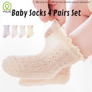 [SG] 4 Pairs Baby Mesh Socks Baby Summer Socks Ultra-thin Combed Cotton Breathable Newborn Baby Sock