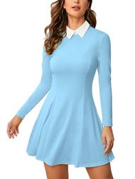 Womens Long Sleeves Peter Pan Collar Aline Fit and Flare Wednesday Addam Dress