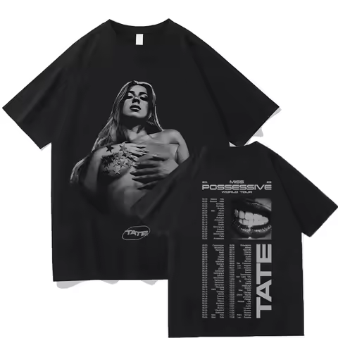 Tate McRae Pose Tour Tee Vintage Graphic TShirts Miss Possessive 2025 Album Men Cotton Tshirt Haraju