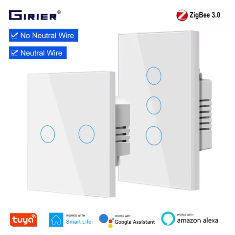 GIRIER Tuya ZigBee Smart Light Switch EU US, Touch Panel Wall Switch 1 2 3 Gang, Works with Alexa He