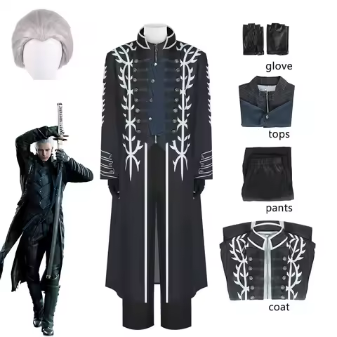 DMC Vergil Cosplay Costume, Devil May Cry Full Set Outfit With Wig, Halloween Gothic Costume For Men