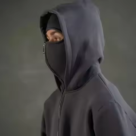 Y2K Hooded Face Mask Zipper Design Sports Jacket Balaclava Men Zip Hoodie Warm Casual Jacket Sweatsh