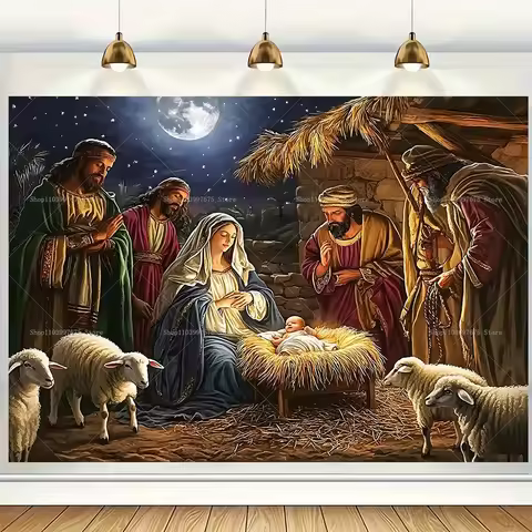 Merry Christmas Jesus Birth Scene Backdrops Xmas Party Decorations Nativity Photography Background B