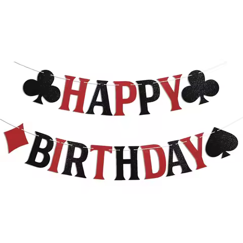 Casino Happy Birthday Banner - Casino Birthday Party Decor, Casino Theme Blackjack Poker Night Casin