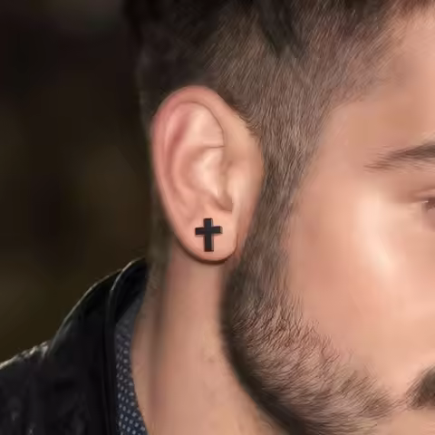 Cross Earring Black Stainless Steel Earrings Simple Modern Minimalist Everyday Stud Earings for Men 