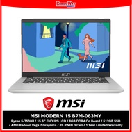 MSI MODERN 15-B7M-063MY (BLACK/15.6 FHD/R5-7530U/8GB+512GB/RADEON/W11/1Y)
