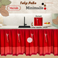 Gorden kolong dapur motif tulip polka minimalis