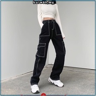 Lovito Casual Plain Button Pocket Women Jeans L35AD048 (Black) Lovito Kasual Polos Kancing Saku Jean