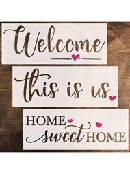 可重複使用的大字母模板，可在木材上繪製Home Sweet Home、This Is Us、Welcome字樣