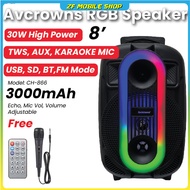 Avcrowns CH-866 Wireless 8 inch Super Bass With RGB Light Bluetooth USB Super Bass Audio Speaker with Karaoke Mic