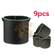 【แพ็ค9ชิ้น 5 Gallon】Non-woven fabric Grow bag กระถางผ้า สีดำขอบเขียว กระถางผ้าปลูกต้นไม้ ถุงปลูกต้นไ