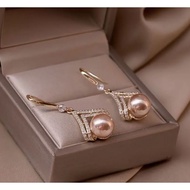 Elegant Celestial-Symbol Themed Drop Earrings with Synthetic January Birthstone Pearl - Rhinestone S
