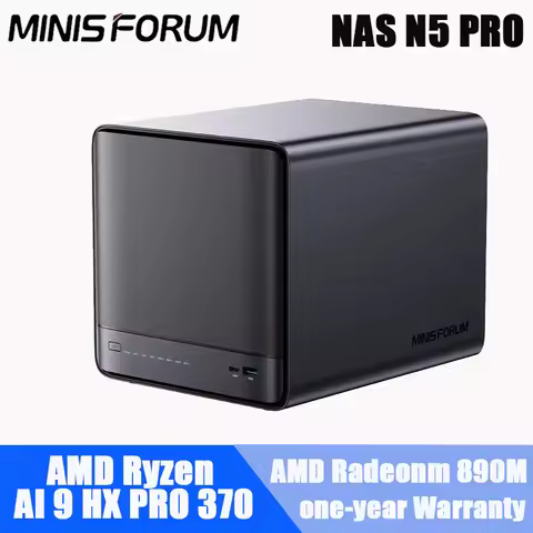 MINISFORUM N5 Pro AMD Ryzen AI 9 HX PRO 370 Nas AI Mini PC 16GB DDR5 5600MT 128GB SSD Cloud Home Sto
