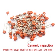 100pcs Ceramic Capacitor 50V 470pF 560pF 680pF 820pF 1nF 1.5nF 2nF 2.2nF 3.3nF 4.7nF