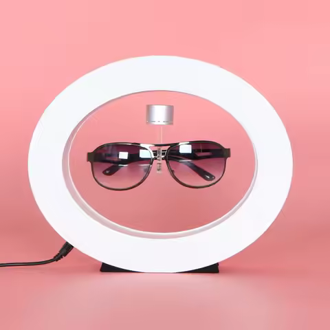 Magnetic Levitation Glasses Display Rack, Oval Shaped, White Glowing, Self Rotating Glasses Store, C