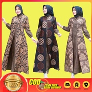 ORiGiNAL Baju Gamis Batik Wanita Modern Kombinasi Polos Pekalongan