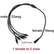 70cm 1 to 5 way Splitter Cable 5.5*2.1mm female to male 18awg and 22awg 12V DC Power Supply Line  MY
